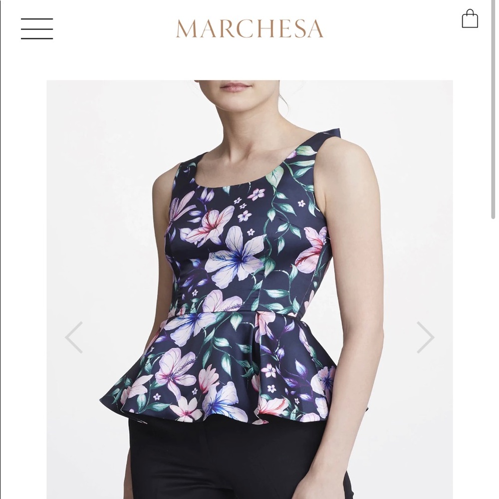 Marchesa Notte Mikado peplum top with back cut out and bow. 
Size 4